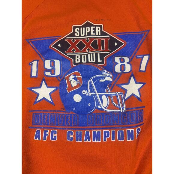 Rare VTG 1987 Denver Broncos SB XXII Single Stitch Crewneck Orange L/XL USA! - Picture 4 of 7